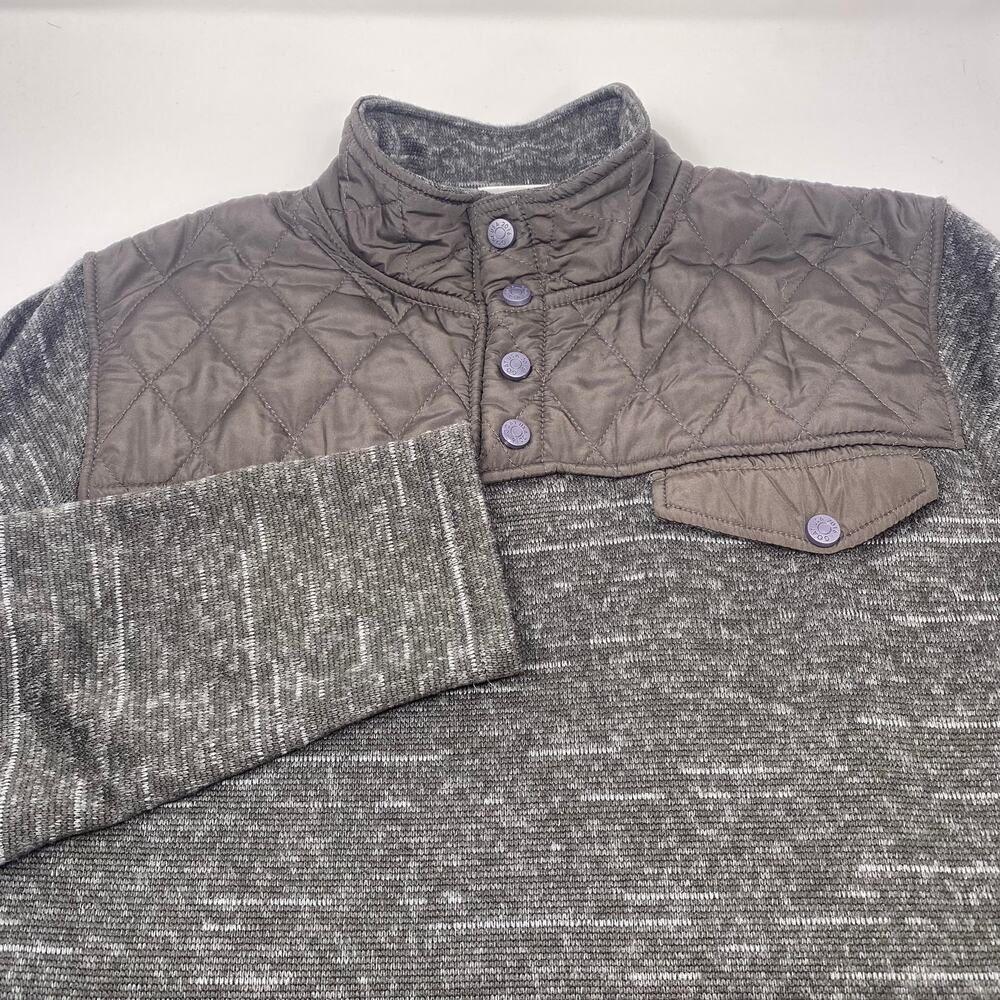 GOAT USA Large Black Gray Snap Button Long‎ Sleeve Quilted Pullover Sweater